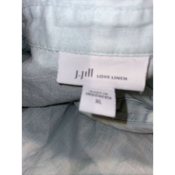 J.Jill Love Linen Tab Sleeve Button Top A- Line Women’s XL Seafoam Green Flaw - Picture 5 of 9
